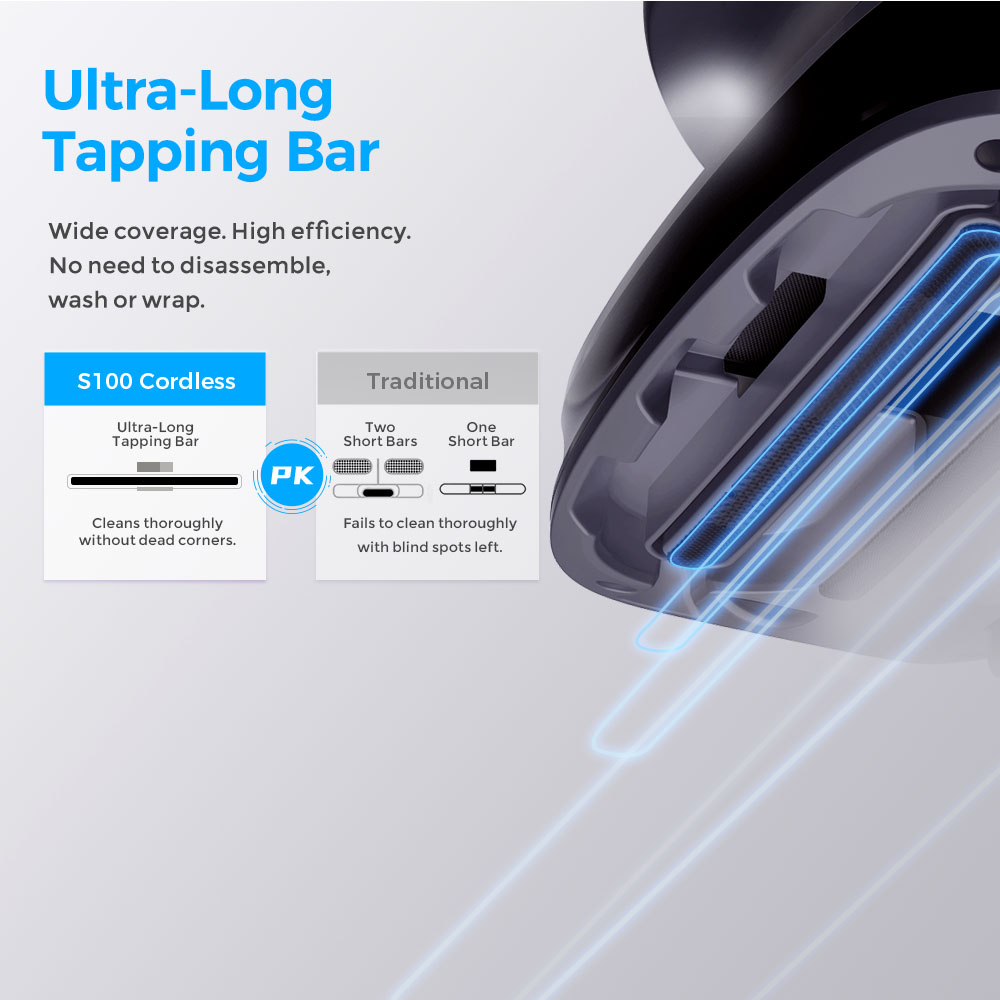 JIGOO S100 Cordless Mattress Vacuum Cleaner, Dual-Cup Filtration, 10000Pa Suction, 150W Brushless Motor, 80,000/min Tapping, UV-C & 55°C Hot Air Sterilisation