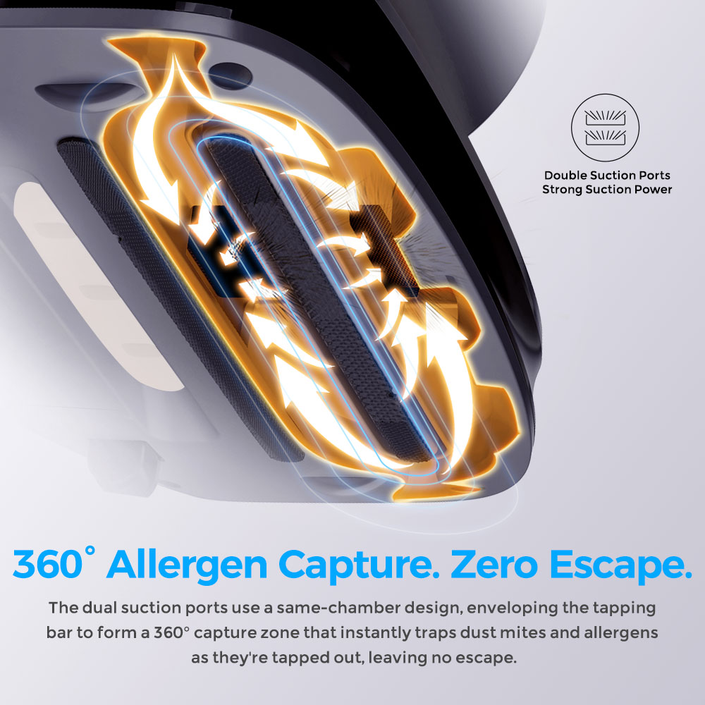 JIGOO S100 Cordless Mattress Vacuum Cleaner, Dual-Cup Filtration, 10000Pa Suction, 150W Brushless Motor, 80,000/min Tapping, UV-C & 55°C Hot Air Sterilisation