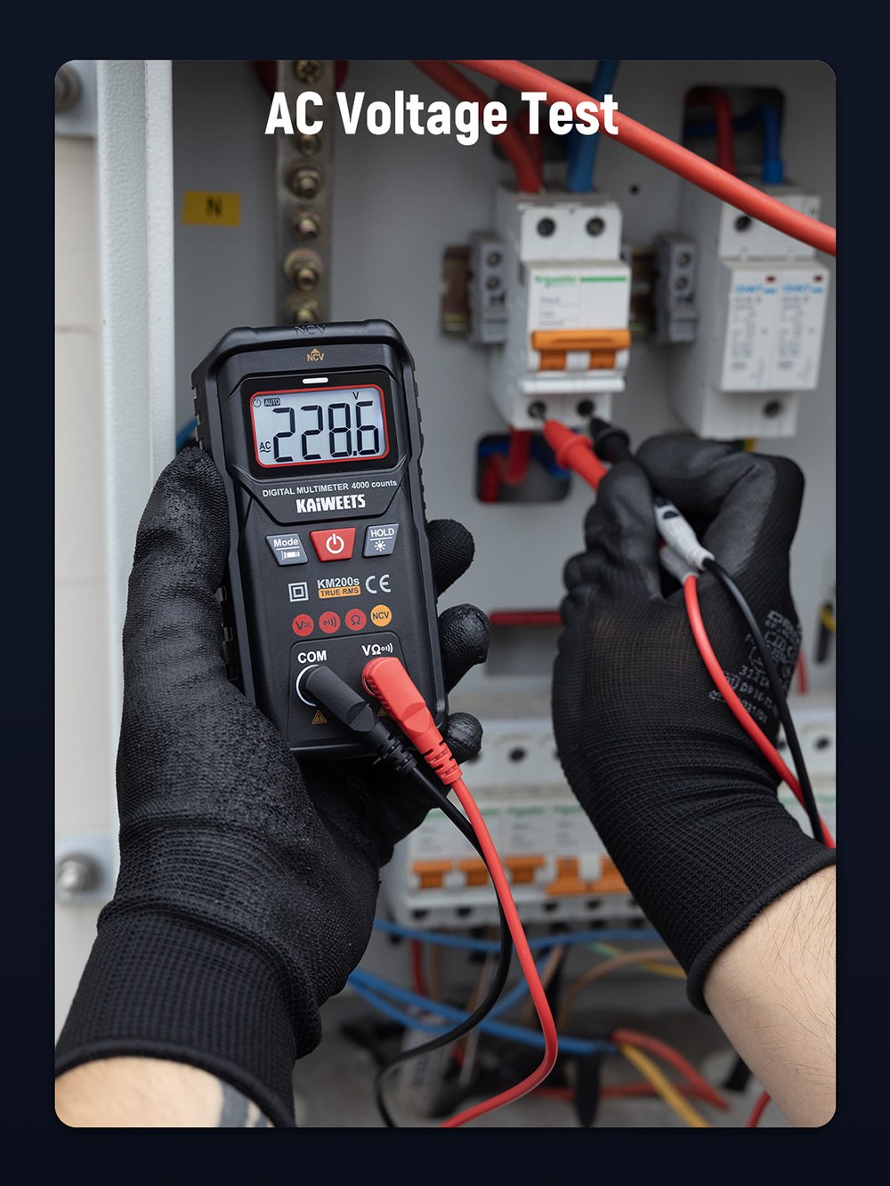 KAIWEETS KM200s Smart Digital Multimeter, 4000 Counts True RMS, 600V AC/DC Voltage, Resistance & Continuity Test, Auto/Manual Ranging, NCV Detection, Backlit LCD, Built-in Flashlight, CAT II 600V