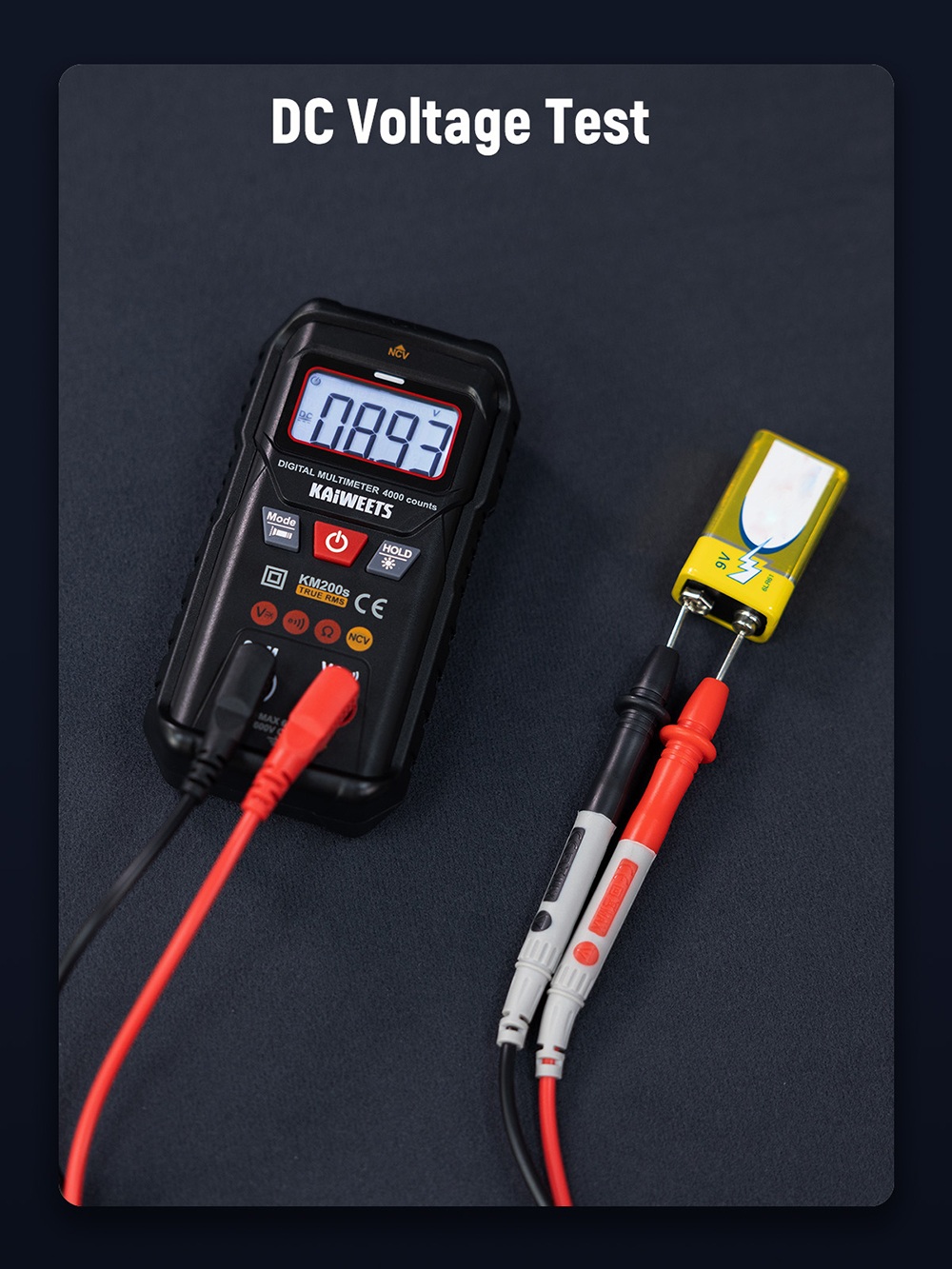 KAIWEETS KM200s Smart Digital Multimeter, 4000 Counts True RMS, 600V AC/DC Voltage, Resistance & Continuity Test, Auto/Manual Ranging, NCV Detection, Backlit LCD, Built-in Flashlight, CAT II 600V