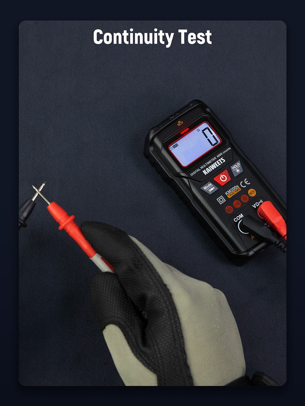 KAIWEETS KM200s Smart Digital Multimeter, 4000 Counts True RMS, 600V AC/DC Voltage, Resistance & Continuity Test, Auto/Manual Ranging, NCV Detection, Backlit LCD, Built-in Flashlight, CAT II 600V