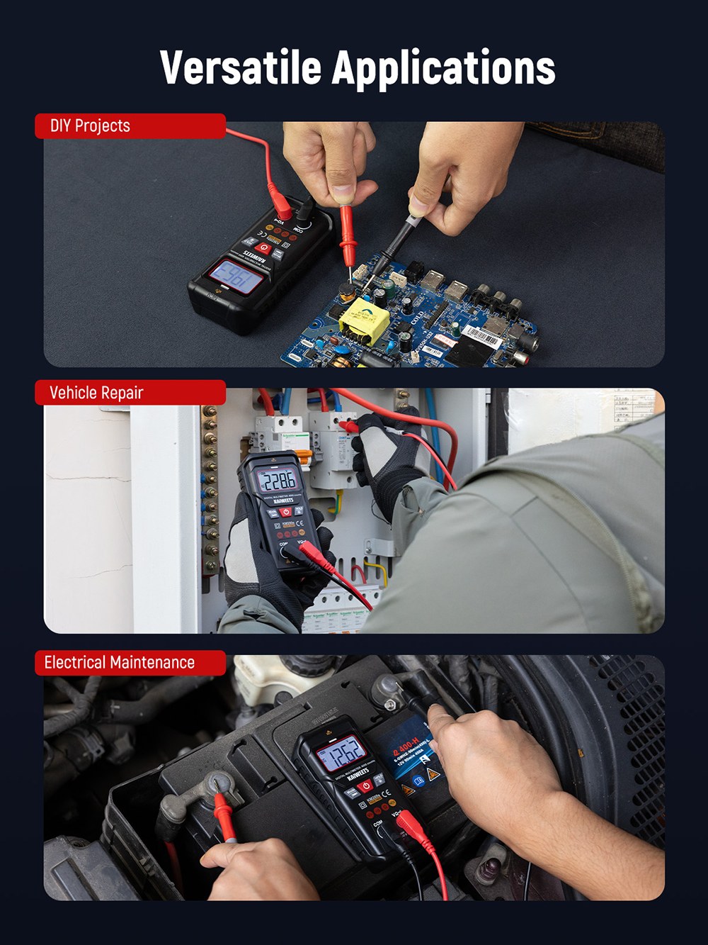 KAIWEETS KM200s Smart Digital Multimeter, 4000 Counts True RMS, 600V AC/DC Voltage, Resistance & Continuity Test, Auto/Manual Ranging, NCV Detection, Backlit LCD, Built-in Flashlight, CAT II 600V