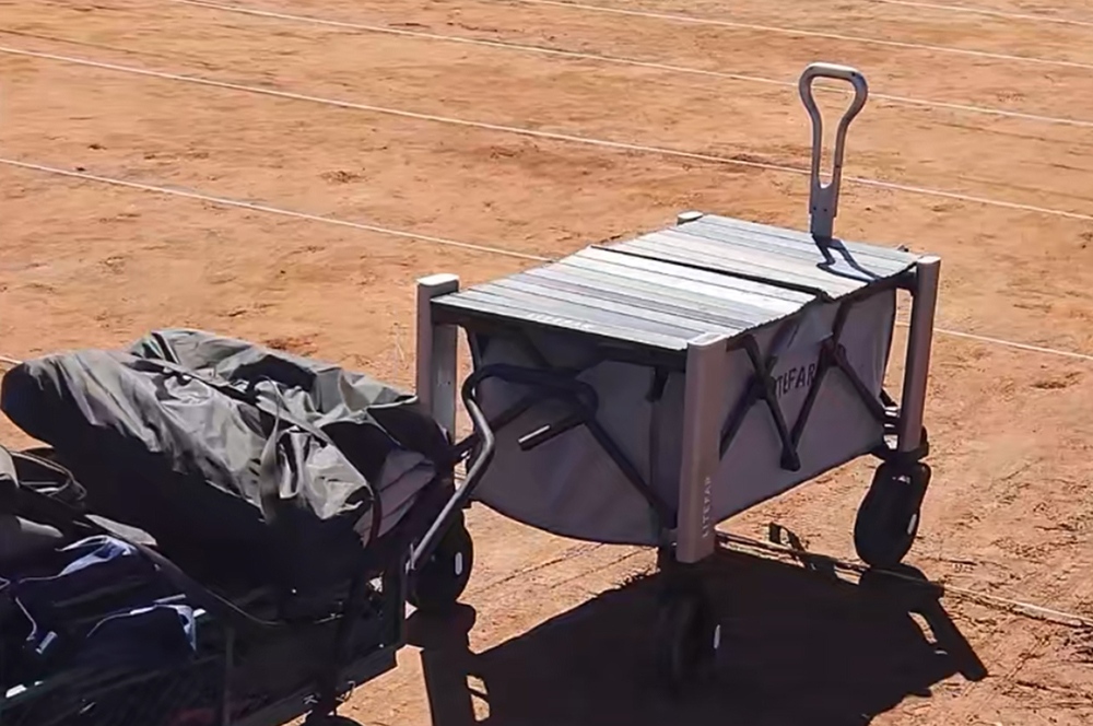 Chariot électrique télécommandé LITEFAR Orion, moteur silencieux de 500 W intégré au moyeu, capacité de chargement de 150 L, roues tout-terrain en caoutchouc plein de 7,5 pouces avec freins, batterie de 24 000 mAh, autonomie de 12 km, marche avant et arrière, châssis pliable en aluminium – Noir