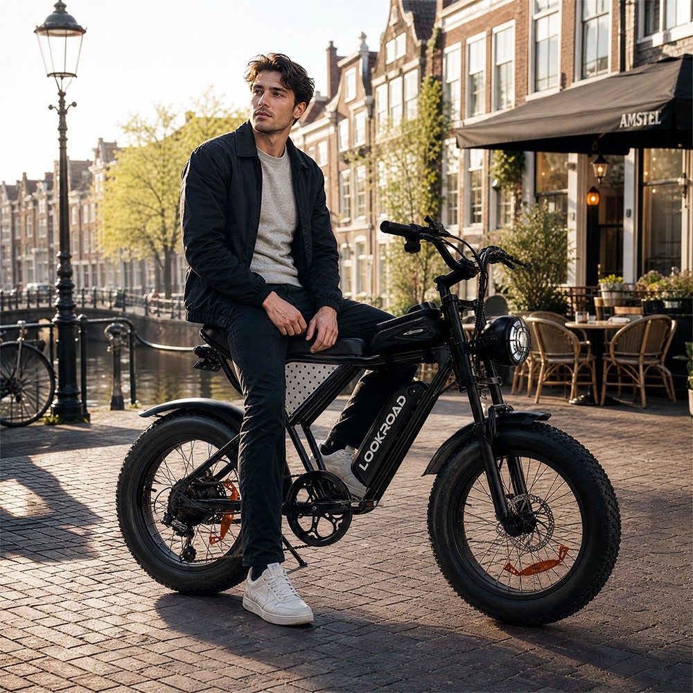 LOOKROAD L20 MIN Elektrofahrrad, 1000-W-Motor, 48-V-15,6-Ah-Akku, 50 km/h Höchstgeschwindigkeit, 90 km Reichweite, 20×4,0-Zoll-Fatbike-Reifen, Shimano 7-Gang-Schaltung, Federgabel, mechanische Scheibenbremsen, LCD-Display