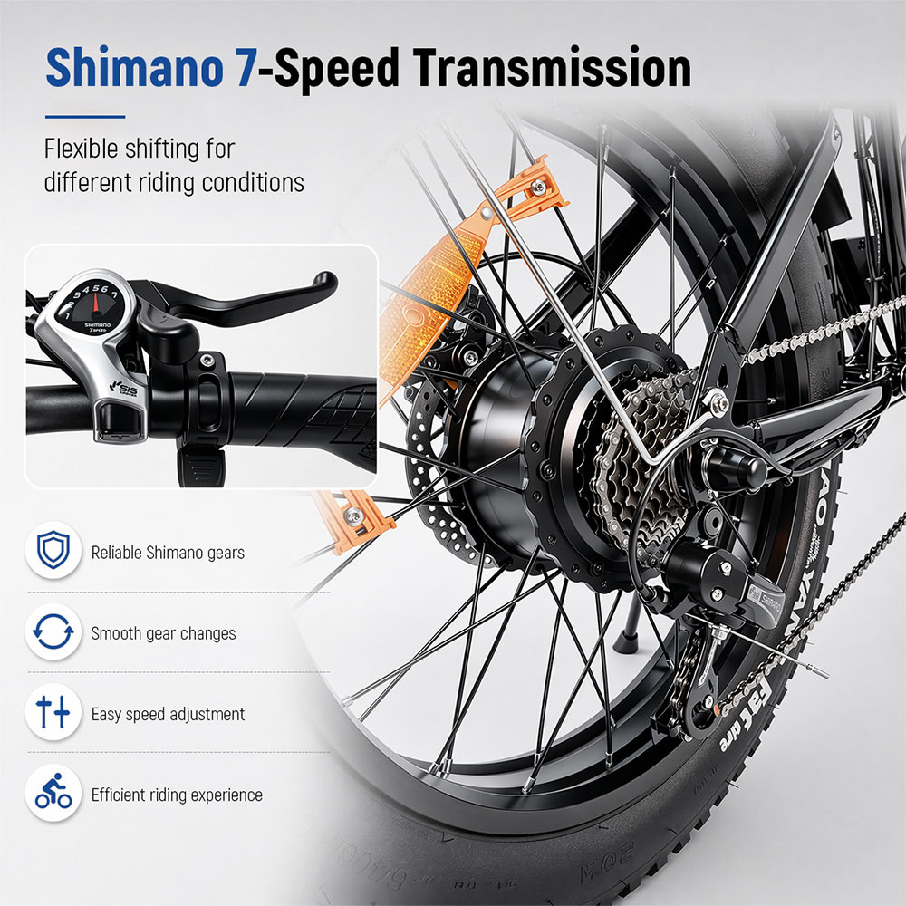 LOOKROAD L20 MIN Elektrofahrrad, 1000-W-Motor, 48-V-15,6-Ah-Akku, 50 km/h Höchstgeschwindigkeit, 90 km Reichweite, 20×4,0-Zoll-Fatbike-Reifen, Shimano 7-Gang-Schaltung, Federgabel, mechanische Scheibenbremsen, LCD-Display