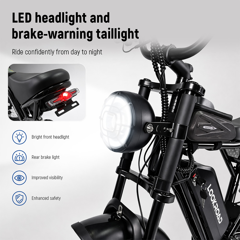 LOOKROAD L20 MIN Elektrofahrrad, 1000-W-Motor, 48-V-15,6-Ah-Akku, 50 km/h Höchstgeschwindigkeit, 90 km Reichweite, 20×4,0-Zoll-Fatbike-Reifen, Shimano 7-Gang-Schaltung, Federgabel, mechanische Scheibenbremsen, LCD-Display