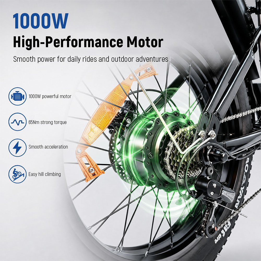 LOOKROAD L20 MIN Elektrofahrrad, 1000-W-Motor, 48-V-15,6-Ah-Akku, 50 km/h Höchstgeschwindigkeit, 90 km Reichweite, 20×4,0-Zoll-Fatbike-Reifen, Shimano 7-Gang-Schaltung, Federgabel, mechanische Scheibenbremsen, LCD-Display