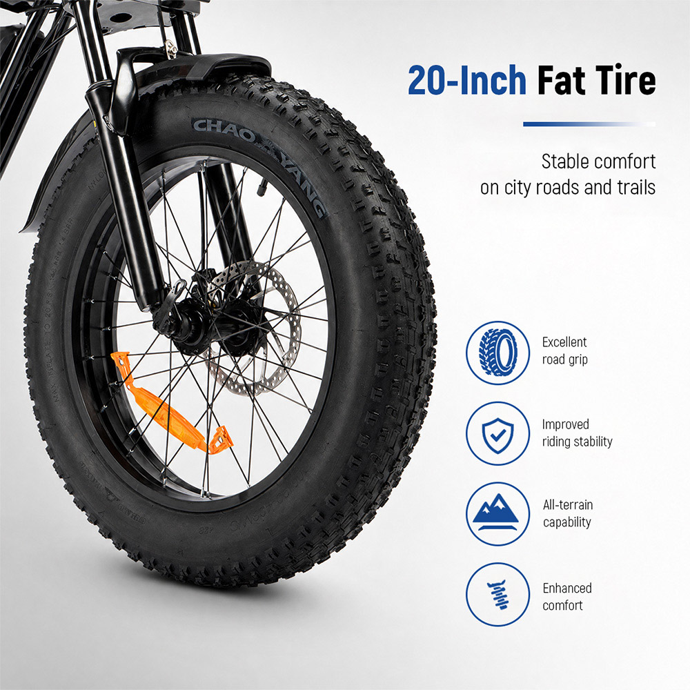 LOOKROAD L20 MIN Elektrofahrrad, 1000-W-Motor, 48-V-15,6-Ah-Akku, 50 km/h Höchstgeschwindigkeit, 90 km Reichweite, 20×4,0-Zoll-Fatbike-Reifen, Shimano 7-Gang-Schaltung, Federgabel, mechanische Scheibenbremsen, LCD-Display