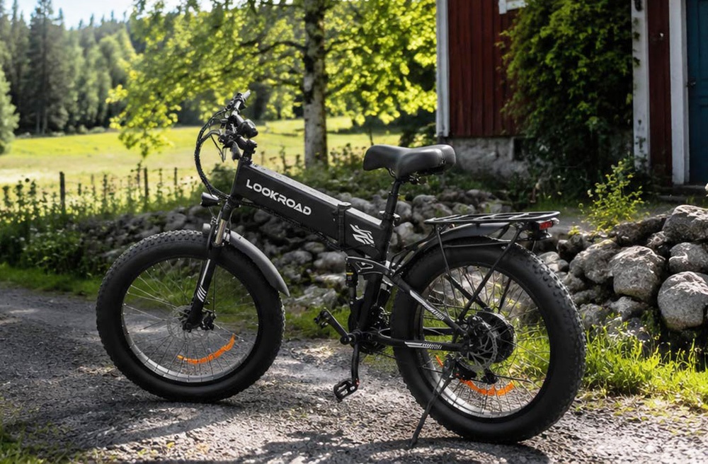 LOOKROAD L26 Faltbares Elektrofahrrad, 1000-W-Hinterradnabenmotor, herausnehmbarer 48-V-15-Ah-Akku, 60 km/h Höchstgeschwindigkeit, 90 km Reichweite, 26×4,0-Fatbike-Reifen, LCD-Display und Gepäckträger, Shimano 21-Gang-Schaltung, Vollfederung