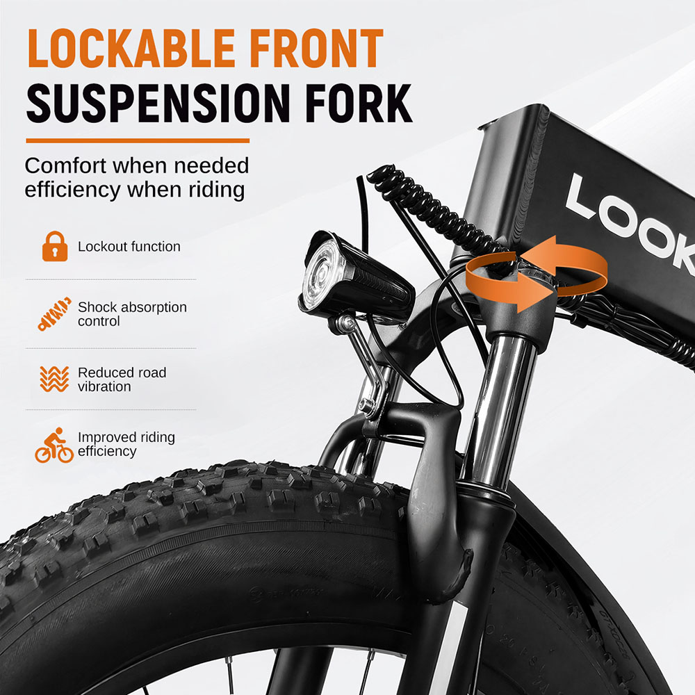 LOOKROAD L26 Faltbares Elektrofahrrad, 1000-W-Hinterradnabenmotor, herausnehmbarer 48-V-15-Ah-Akku, 60 km/h Höchstgeschwindigkeit, 90 km Reichweite, 26×4,0-Fatbike-Reifen, LCD-Display und Gepäckträger, Shimano 21-Gang-Schaltung, Vollfederung