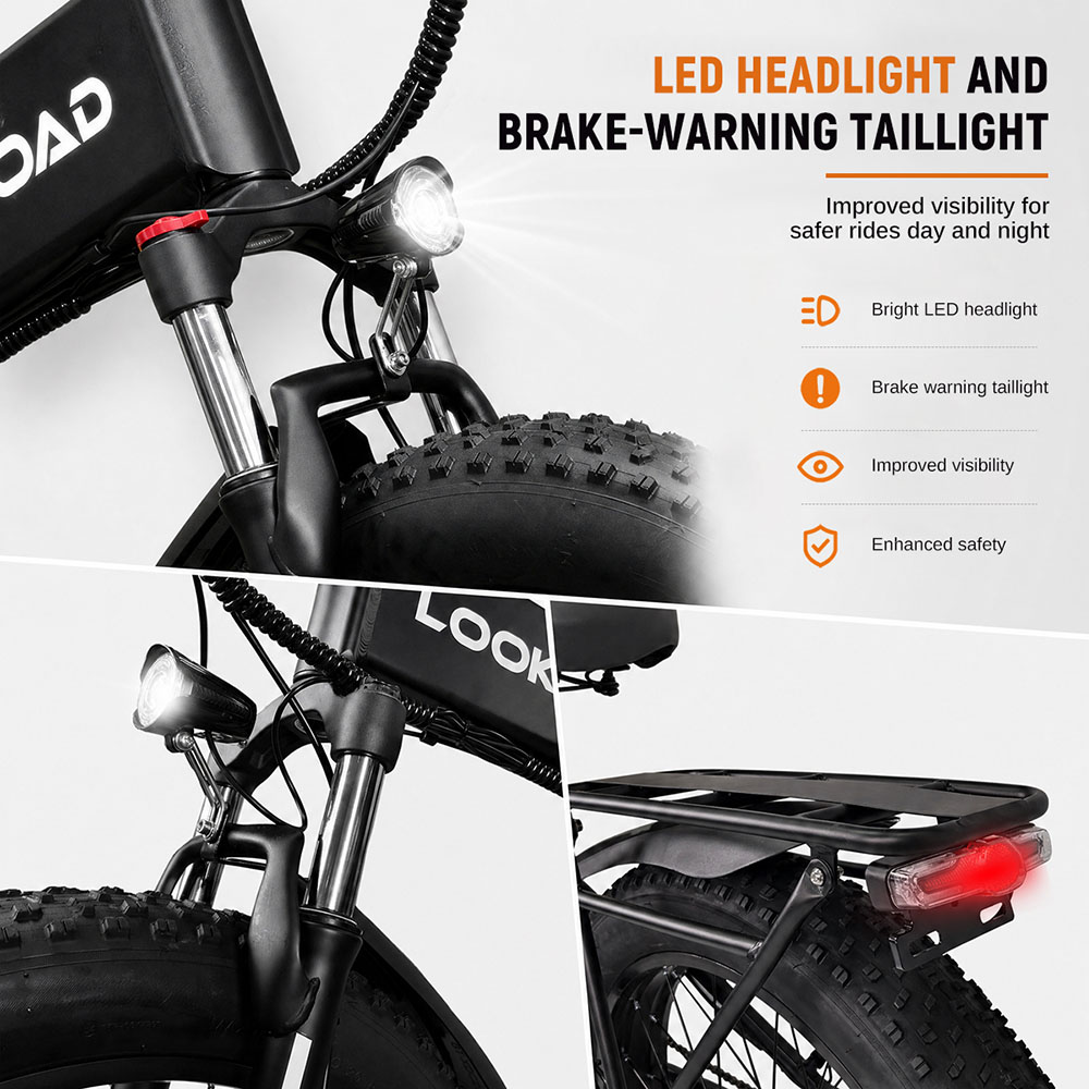 LOOKROAD L26 Faltbares Elektrofahrrad, 1000-W-Hinterradnabenmotor, herausnehmbarer 48-V-15-Ah-Akku, 60 km/h Höchstgeschwindigkeit, 90 km Reichweite, 26×4,0-Fatbike-Reifen, LCD-Display und Gepäckträger, Shimano 21-Gang-Schaltung, Vollfederung