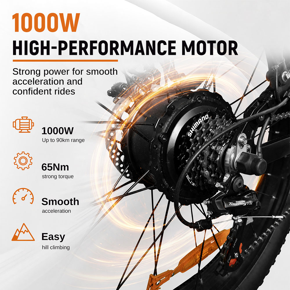 LOOKROAD L26 Faltbares Elektrofahrrad, 1000-W-Hinterradnabenmotor, herausnehmbarer 48-V-15-Ah-Akku, 60 km/h Höchstgeschwindigkeit, 90 km Reichweite, 26×4,0-Fatbike-Reifen, LCD-Display und Gepäckträger, Shimano 21-Gang-Schaltung, Vollfederung