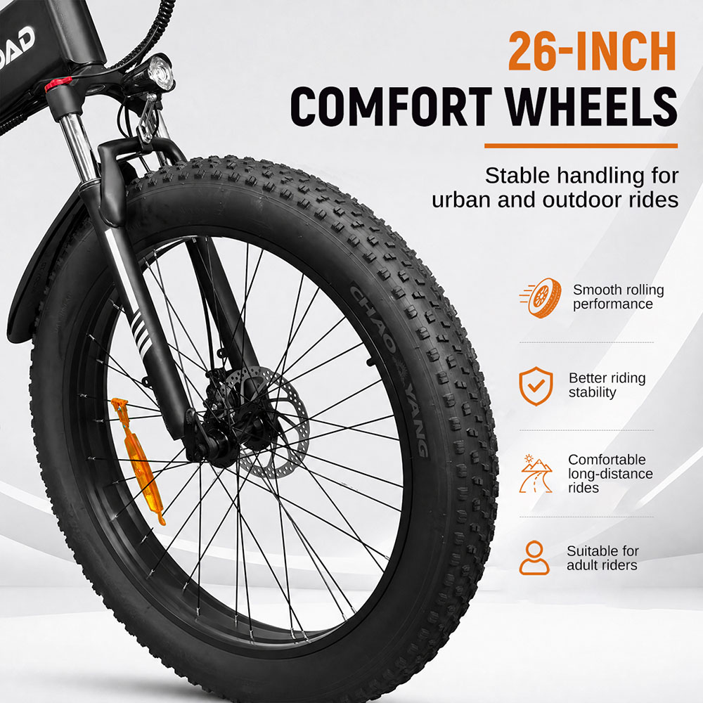 LOOKROAD L26 Faltbares Elektrofahrrad, 1000-W-Hinterradnabenmotor, herausnehmbarer 48-V-15-Ah-Akku, 60 km/h Höchstgeschwindigkeit, 90 km Reichweite, 26×4,0-Fatbike-Reifen, LCD-Display und Gepäckträger, Shimano 21-Gang-Schaltung, Vollfederung