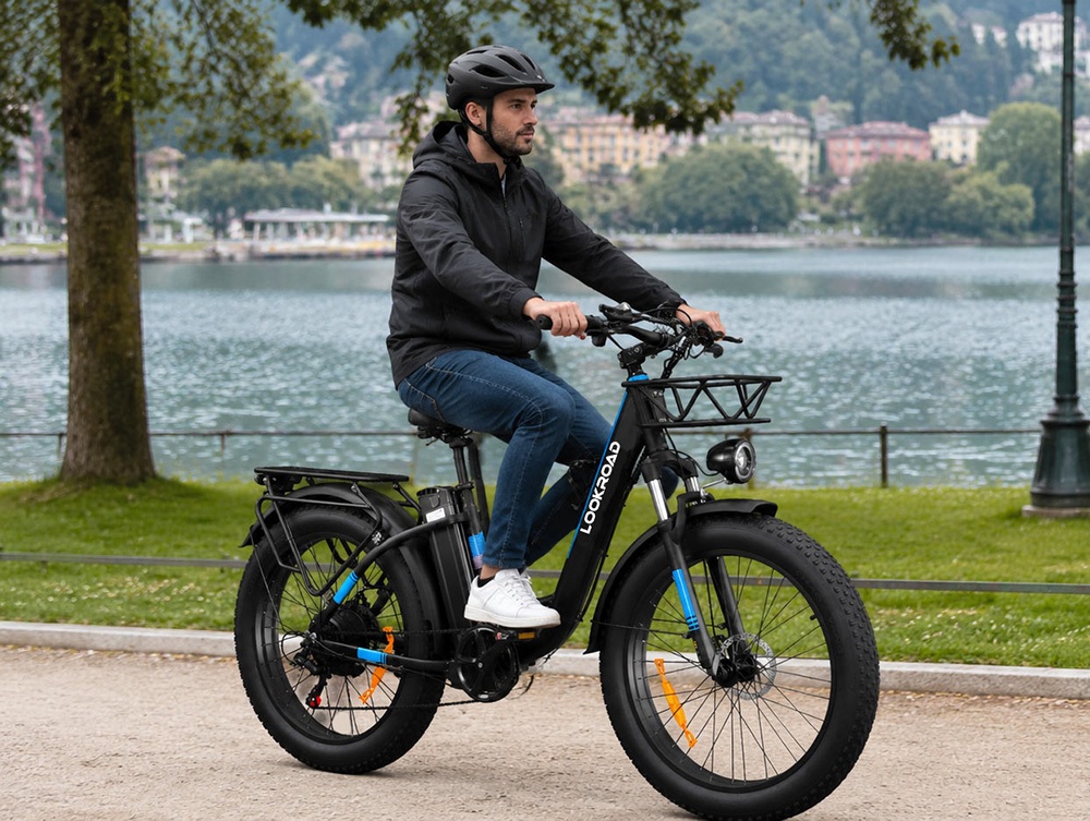 LOOKROAD L26 MIN Elektrofahrrad, 1500-W-Motor, 48-V-20-Ah-Akku, 55 km/h Höchstgeschwindigkeit, 145 km Reichweite, 26-Zoll-Reifen, Shimano 7-Gang-Schaltung, Steigfähigkeit bis 40°, Farb-LCD-Display, mechanische Scheibenbremsen, Frontkorb und Gepäckträger