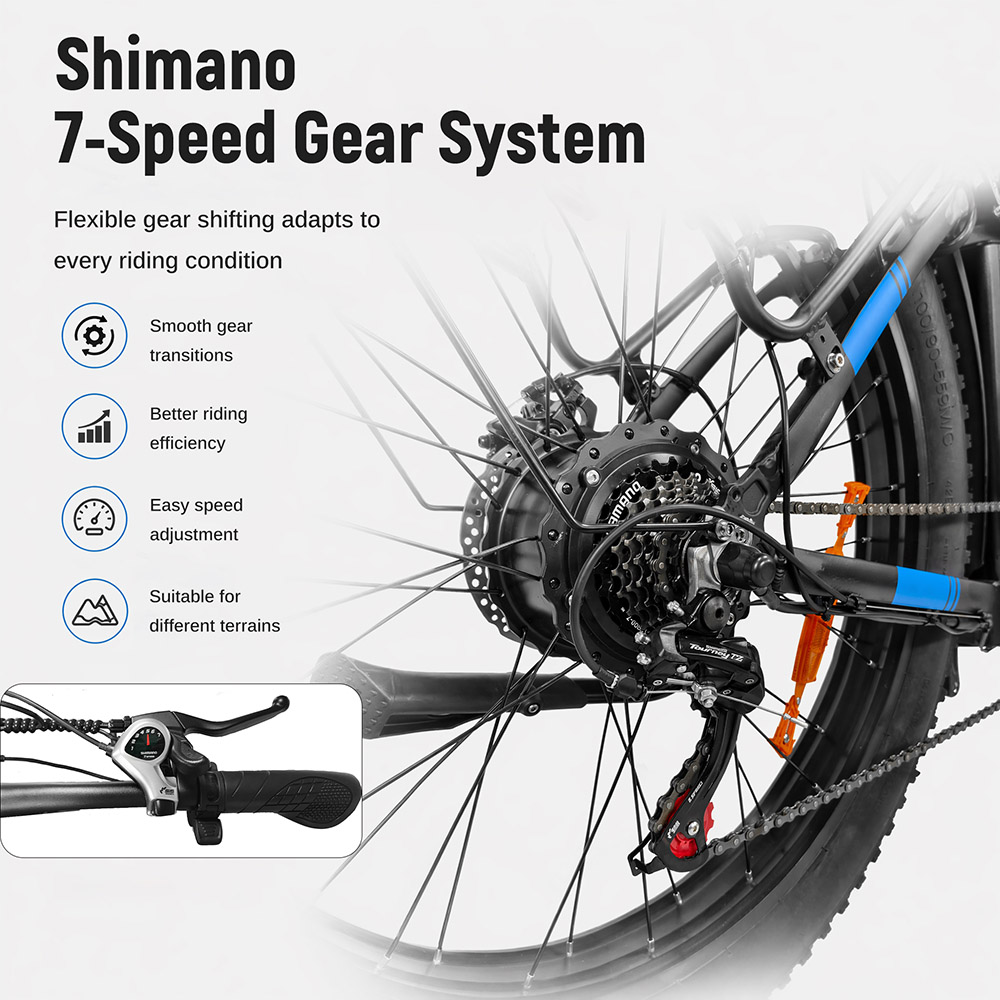 LOOKROAD L26 MIN Elektrofahrrad, 1500-W-Motor, 48-V-20-Ah-Akku, 55 km/h Höchstgeschwindigkeit, 145 km Reichweite, 26-Zoll-Reifen, Shimano 7-Gang-Schaltung, Steigfähigkeit bis 40°, Farb-LCD-Display, mechanische Scheibenbremsen, Frontkorb und Gepäckträger
