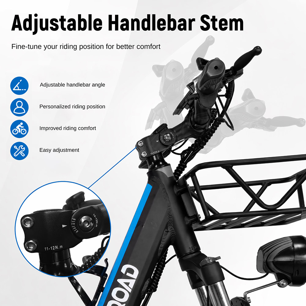 LOOKROAD L26 MIN Elektrofahrrad, 1500-W-Motor, 48-V-20-Ah-Akku, 55 km/h Höchstgeschwindigkeit, 145 km Reichweite, 26-Zoll-Reifen, Shimano 7-Gang-Schaltung, Steigfähigkeit bis 40°, Farb-LCD-Display, mechanische Scheibenbremsen, Frontkorb und Gepäckträger