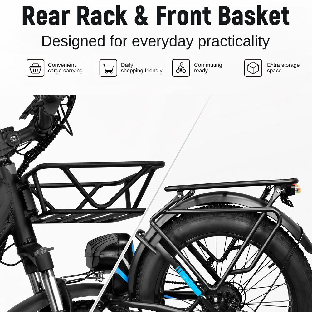 LOOKROAD L26 MIN Elektrofahrrad, 1500-W-Motor, 48-V-20-Ah-Akku, 55 km/h Höchstgeschwindigkeit, 145 km Reichweite, 26-Zoll-Reifen, Shimano 7-Gang-Schaltung, Steigfähigkeit bis 40°, Farb-LCD-Display, mechanische Scheibenbremsen, Frontkorb und Gepäckträger
