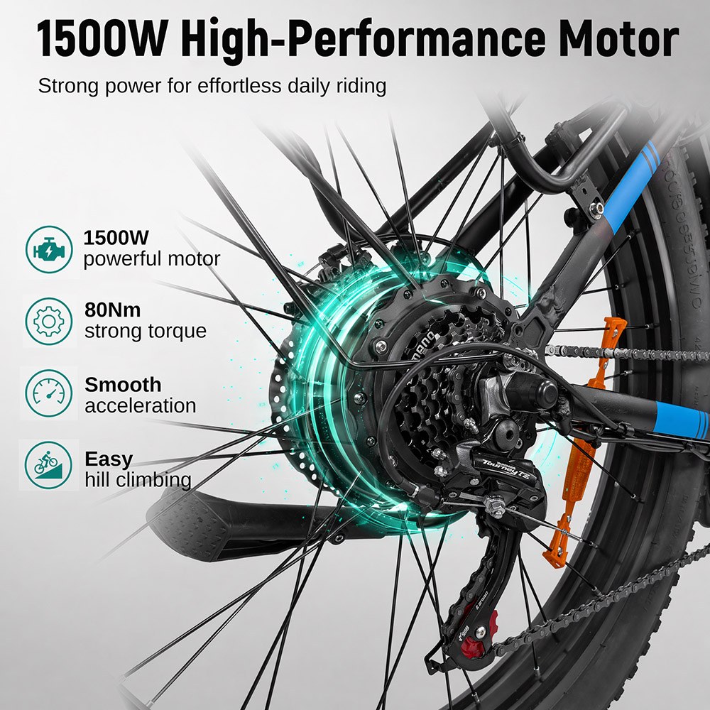 LOOKROAD L26 MIN Elektrofahrrad, 1500-W-Motor, 48-V-20-Ah-Akku, 55 km/h Höchstgeschwindigkeit, 145 km Reichweite, 26-Zoll-Reifen, Shimano 7-Gang-Schaltung, Steigfähigkeit bis 40°, Farb-LCD-Display, mechanische Scheibenbremsen, Frontkorb und Gepäckträger