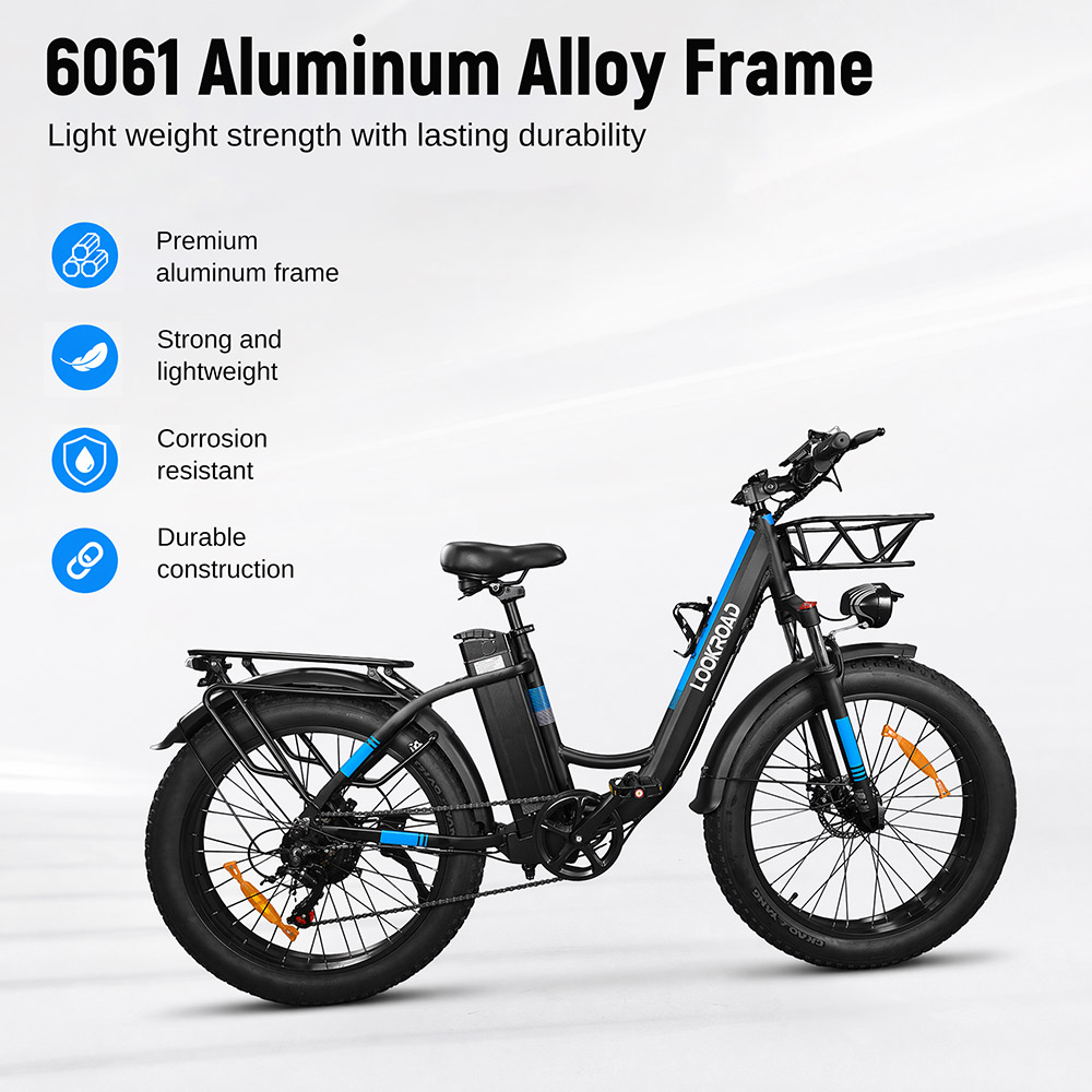 LOOKROAD L26 MIN Elektrofahrrad, 1500-W-Motor, 48-V-20-Ah-Akku, 55 km/h Höchstgeschwindigkeit, 145 km Reichweite, 26-Zoll-Reifen, Shimano 7-Gang-Schaltung, Steigfähigkeit bis 40°, Farb-LCD-Display, mechanische Scheibenbremsen, Frontkorb und Gepäckträger
