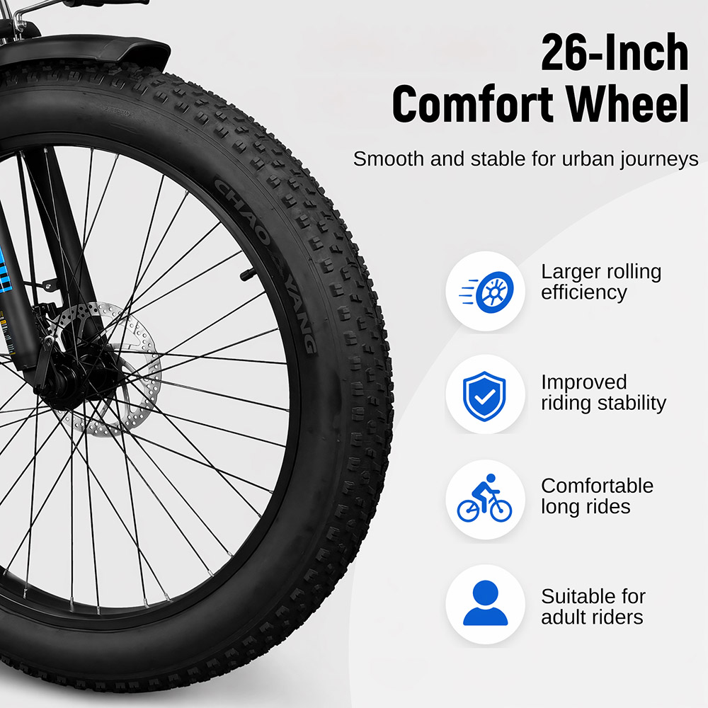 LOOKROAD L26 MIN Elektrofahrrad, 1500-W-Motor, 48-V-20-Ah-Akku, 55 km/h Höchstgeschwindigkeit, 145 km Reichweite, 26-Zoll-Reifen, Shimano 7-Gang-Schaltung, Steigfähigkeit bis 40°, Farb-LCD-Display, mechanische Scheibenbremsen, Frontkorb und Gepäckträger