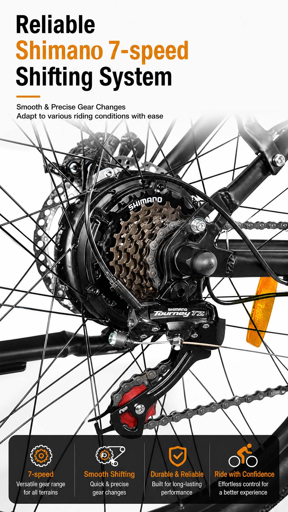 Vélo électrique LOOKROAD L28, moteur 500 W, batterie 36 V 23 Ah, vitesse maximale 35 km/h, autonomie 140 km, pneus 28 pouces, transmission Shimano 7 vitesses, freins à disque hydrauliques, suspension avant, écran LCD couleur, panier avant et porte-bagages arrière - Noir