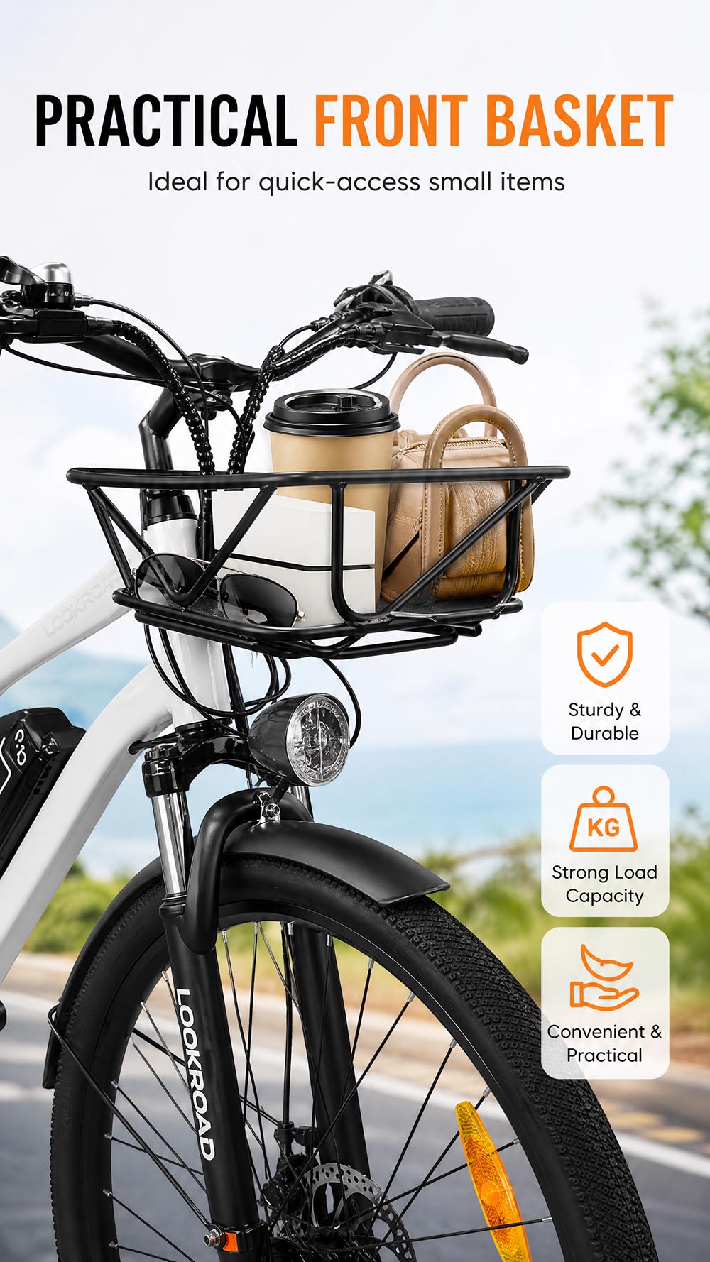 Vélo électrique LOOKROAD L28 MIN, moteur 500 W, vitesse maximale 35 km/h, batterie 36 V 18 Ah, autonomie 120 km, pneus 28 x 2,0 pouces, transmission Shimano 7 vitesses, capacité de franchissement de pentes jusqu'à 25°, freins à disque mécaniques avant et arrière - Gris