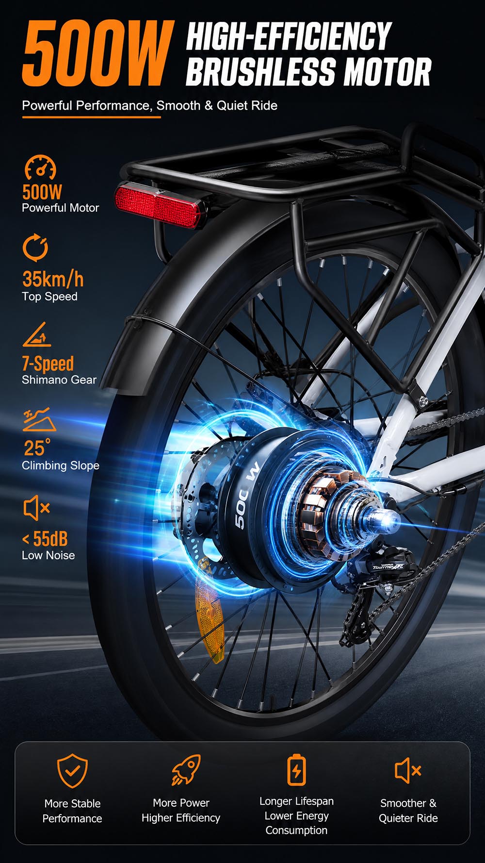 Vélo électrique LOOKROAD L28 MIN, moteur 500 W, vitesse maximale 35 km/h, batterie 36 V 18 Ah, autonomie 120 km, pneus 28 x 2,0 pouces, transmission Shimano 7 vitesses, capacité de franchissement de pentes jusqu'à 25°, freins à disque mécaniques avant et arrière - Gris