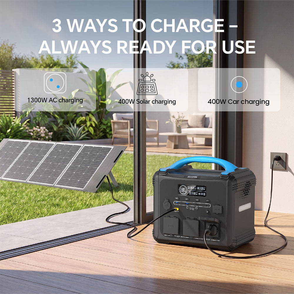 NECESPOW S2000 hordozható erőmű, 1024 Wh akkumulátor, 2000 W AC kimenet, 3000 W csúcsteljesítmény, 10 kimenet, 1300 W gyorstöltés, 400 W napelemes bemenet, kempingezéshez, otthoni biztonsági mentéshez és kültéri használatra