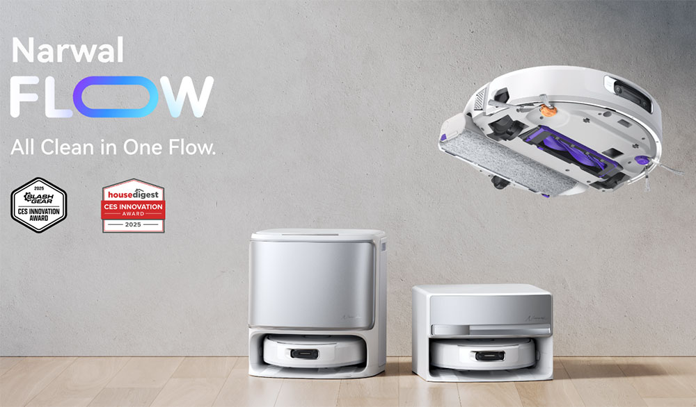 Refurbished Narwal Flow Robot Vacuum Cleaner 22000Pa Hyper Suction, Real-Time Self-Cleaning, AI-Powered Obstacle Avoidance, Ideal for Pet Hair and Hard Floor - White