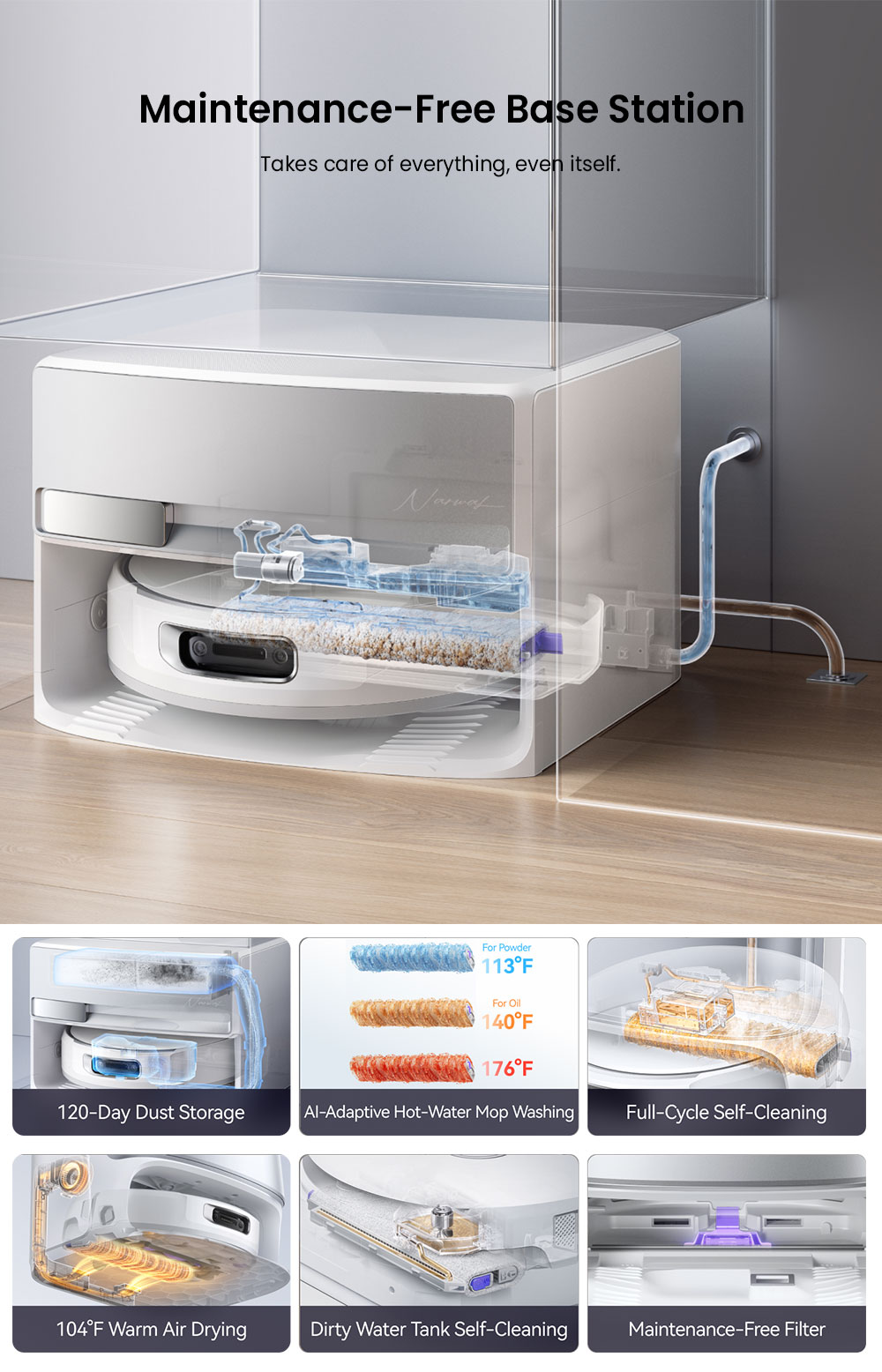 Refurbished Narwal Flow Robot Vacuum Cleaner 22000Pa Hyper Suction, Real-Time Self-Cleaning, AI-Powered Obstacle Avoidance, Ideal for Pet Hair and Hard Floor - White