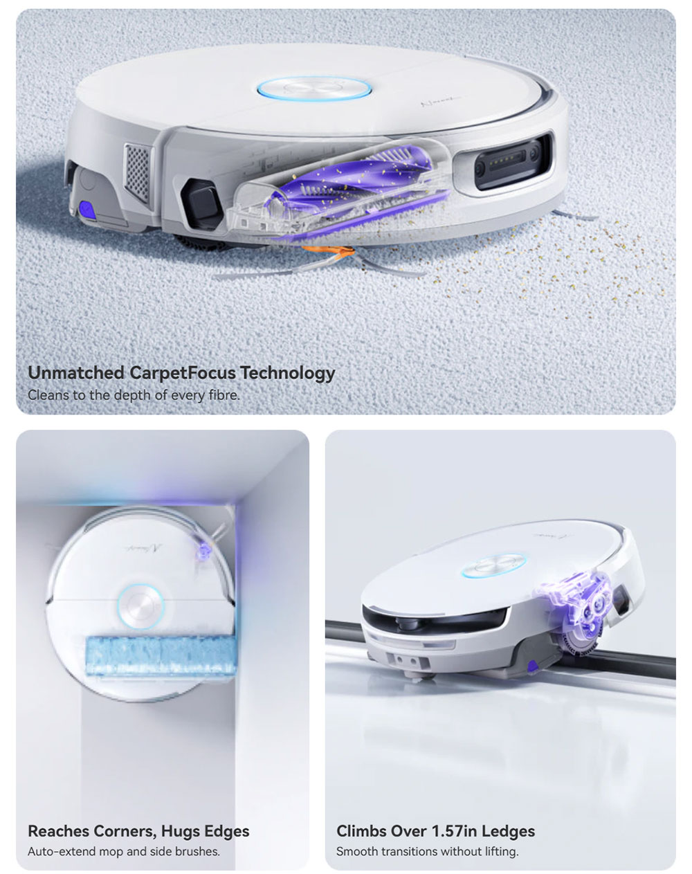 Refurbished Narwal Flow Robot Vacuum Cleaner 22000Pa Hyper Suction, Real-Time Self-Cleaning, AI-Powered Obstacle Avoidance, Ideal for Pet Hair and Hard Floor - White
