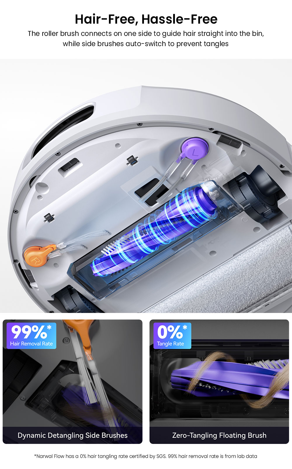 Refurbished Narwal Flow Robot Vacuum Cleaner 22000Pa Hyper Suction, Real-Time Self-Cleaning, AI-Powered Obstacle Avoidance, Ideal for Pet Hair and Hard Floor - White