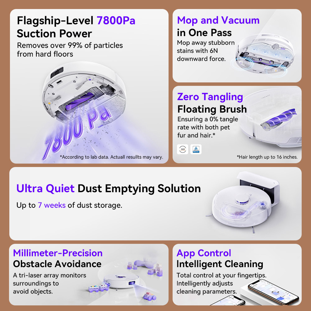 Refurbished Narwal Freo X Plus Robot Vacuum Cleaner, 7800Pa Suction, 210min Runtime, Tri-Laser Structured Light, Zero-Tangling Floating Brush, 1L Dust Bin, 280ml Water Tank