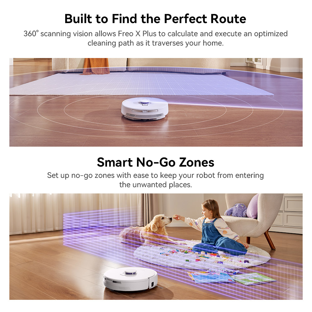 Refurbished Narwal Freo X Plus Robot Vacuum Cleaner, 7800Pa Suction, 210min Runtime, Tri-Laser Structured Light, Zero-Tangling Floating Brush, 1L Dust Bin, 280ml Water Tank