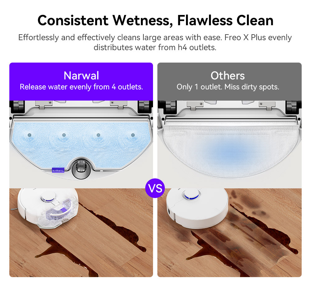 Refurbished Narwal Freo X Plus Robot Vacuum Cleaner, 7800Pa Suction, 210min Runtime, Tri-Laser Structured Light, Zero-Tangling Floating Brush, 1L Dust Bin, 280ml Water Tank
