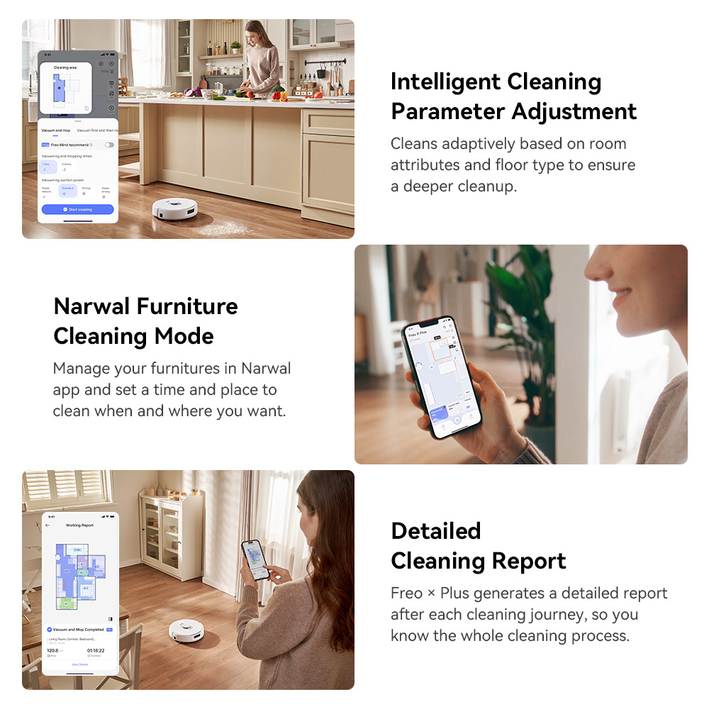 Refurbished Narwal Freo X Plus Robot Vacuum Cleaner, 7800Pa Suction, 210min Runtime, Tri-Laser Structured Light, Zero-Tangling Floating Brush, 1L Dust Bin, 280ml Water Tank