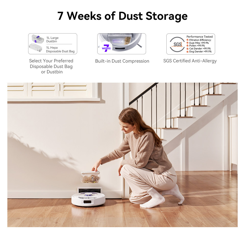 Refurbished Narwal Freo X Plus Robot Vacuum Cleaner, 7800Pa Suction, 210min Runtime, Tri-Laser Structured Light, Zero-Tangling Floating Brush, 1L Dust Bin, 280ml Water Tank