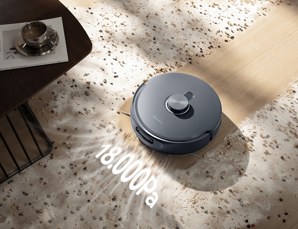 Refurbished Narwal Freo Z10 Ultra Robot Vacuum with Self-emptying Base Station, 18,000Pa Suction, AI Vision, DirtSense Technology, Tangle-free Brush, 45-75°C Hot Water Wash, LDS Navigation, 8N Mopping, Gray