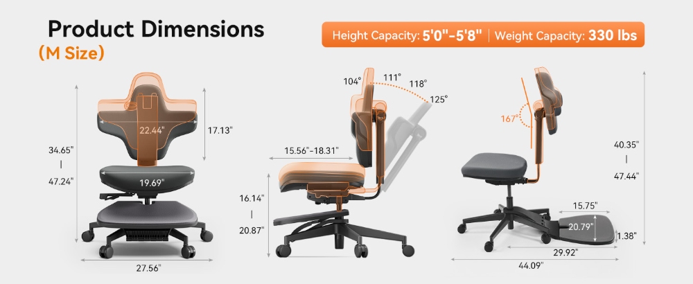 NEWTRAL Standing-Mate Ergonomic Standing Desk Chair, Multi-Posture Dynamic Support, 167° Flip Backrest, Anti-Fatigue Mat, Adjustable Seat, for 152-173cm Users, 150kg - Small Size