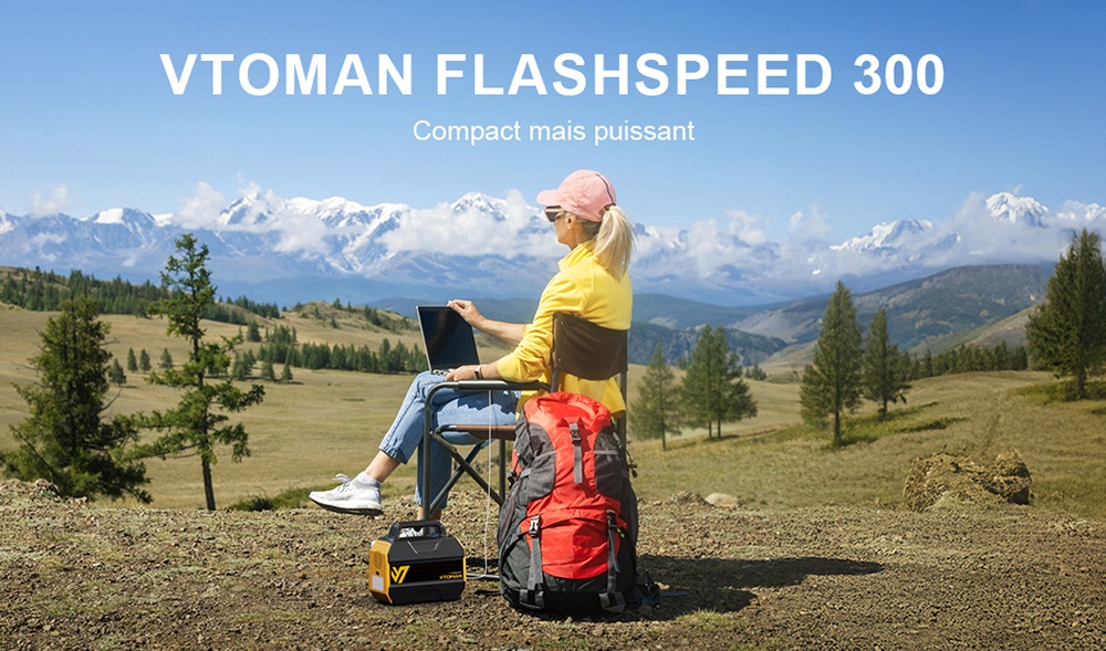 VTOMAN FlashSpeed 300 Station d'alimentation portable, batterie LiFePO4 de 230Wh, sortie AC de 300W, puissance de pointe de 600W, 7 ports, entrée/sortie USB-C de 100W, 3 ports USB-A, sortie DC de 12V/10A, entrée DC de 90W