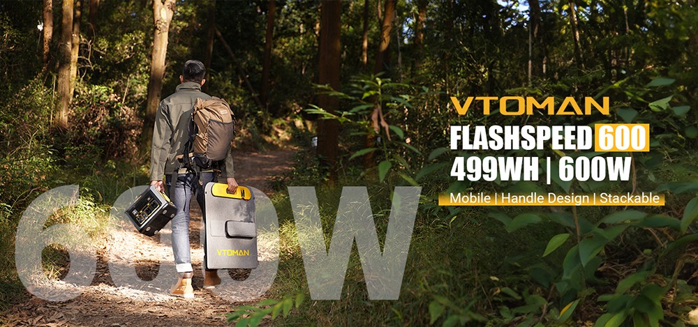 VTOMAN FlashSpeed 600 Portable Power Station, 499Wh LiFePO4 Battery, 600W AC Output, 1200W Peak Power, V-Beyond Technology, 2×100W USB-C PD, 400W AC Fast Charging, UPS Backup, Expandable Capacity