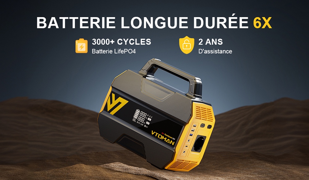 VTOMAN FlashSpeed 300 Station d'alimentation portable, batterie LiFePO4 de 230Wh, sortie AC de 300W, puissance de pointe de 600W, 7 ports, entrée/sortie USB-C de 100W, 3 ports USB-A, sortie DC de 12V/10A, entrée DC de 90W