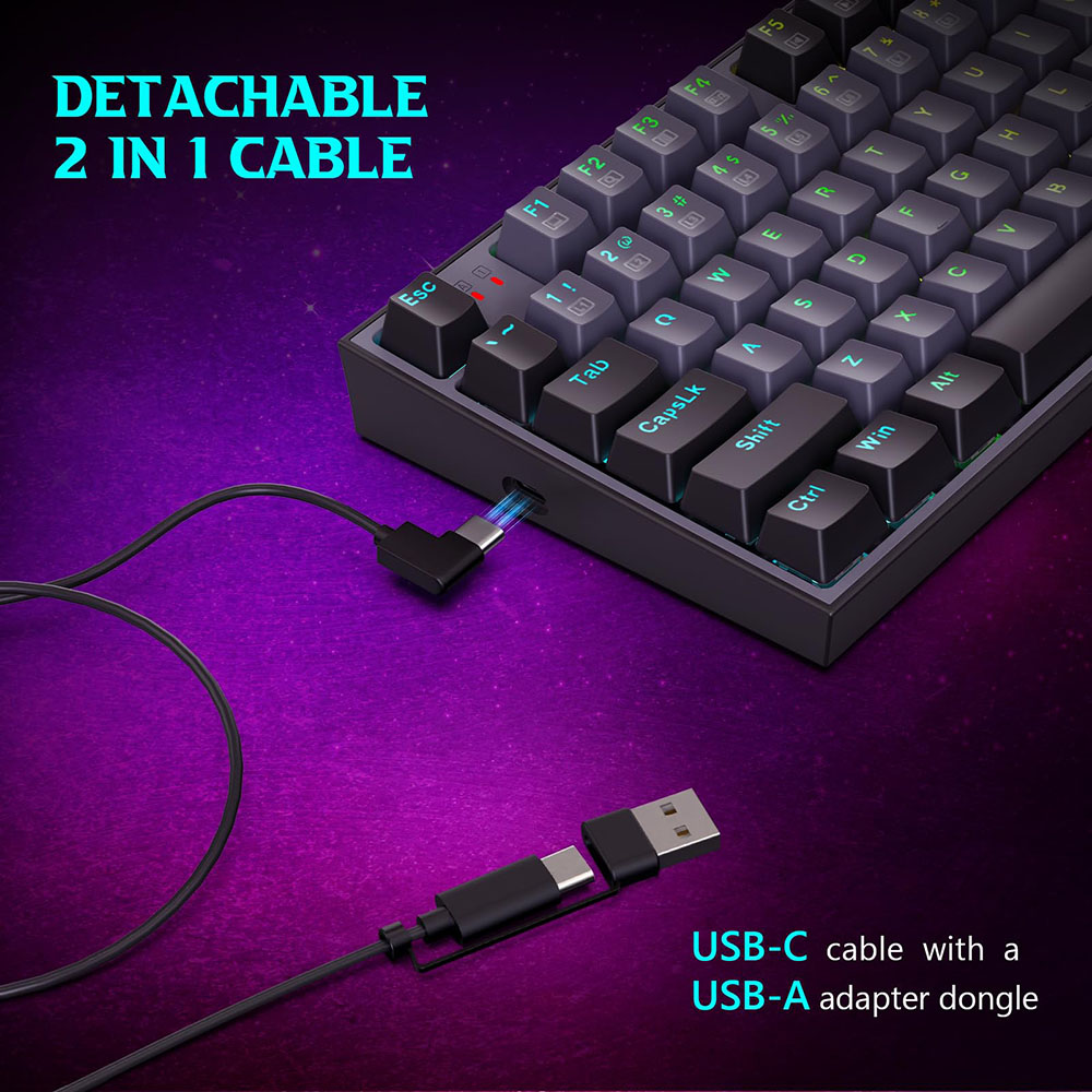 Redragon K636GLR-R Mechanical Keyboard, 94-Key with NumPad, Rainbow Backlight, Red Switch, US Layout - Black+Gray