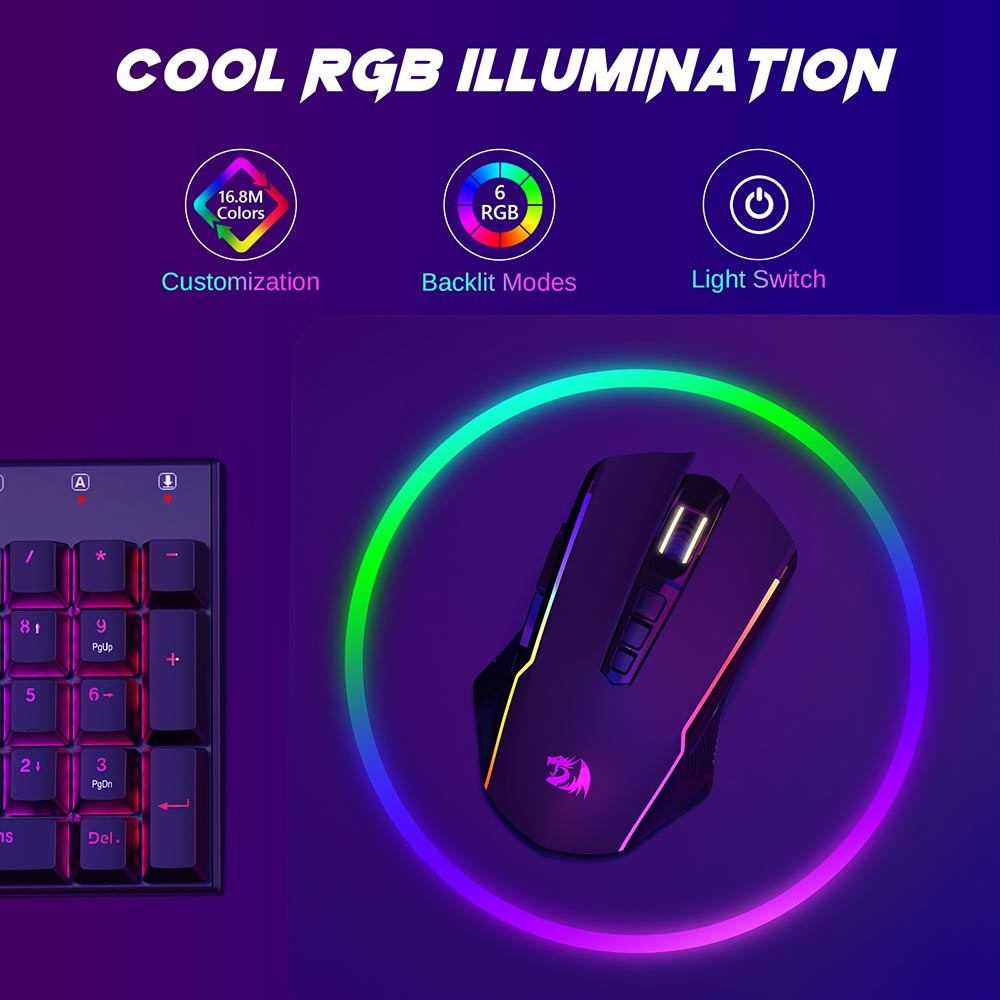 Refurbished Redragon M914P-RGB-KS Tri-Mode Gaming Mouse, Bluetooth / 2.4GHz Wireless / USB-C Wired, 10000 DPI, 10 Programmable Buttons, RGB Backlight