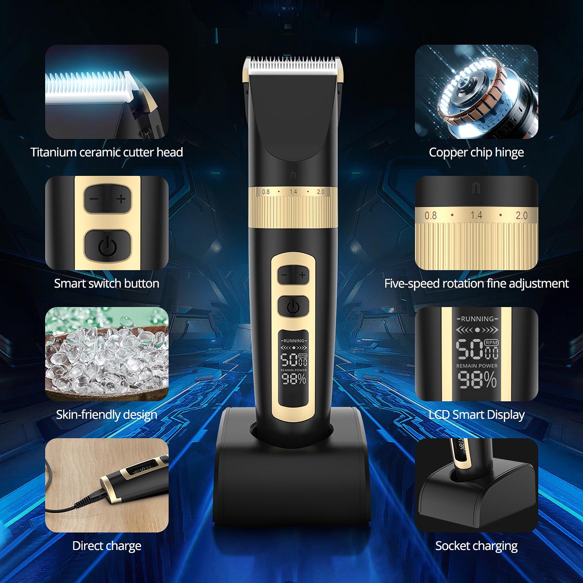 European Standard Neutral A8S Hair Clipper + 5 Limit Combs