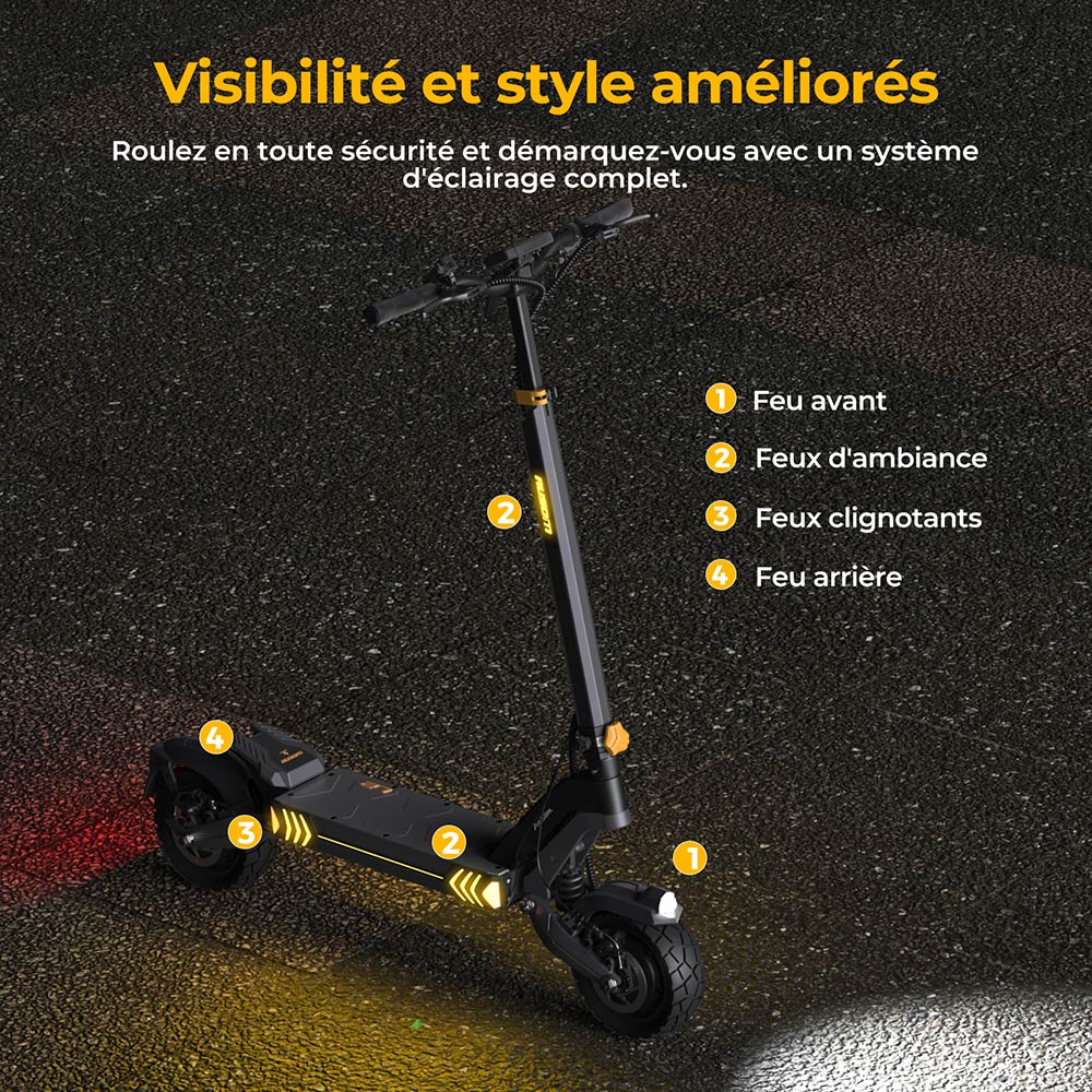 Ausom L2 Trottinette Électrique à Double Moteur, 1600W (800W×2), Vitesse Max. 55km/h, Autonomie 70km, Batterie 48V 15,6Ah, Pneus en Caoutchouc 10×3