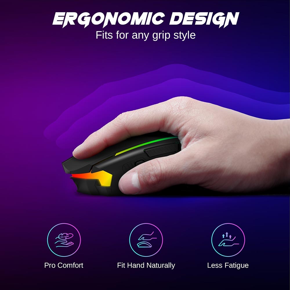 Refurbished Redragon M914P-RGB-KS Tri-Mode Gaming Mouse, Bluetooth / 2.4GHz Wireless / USB-C Wired, 10000 DPI, 10 Programmable Buttons, RGB Backlight