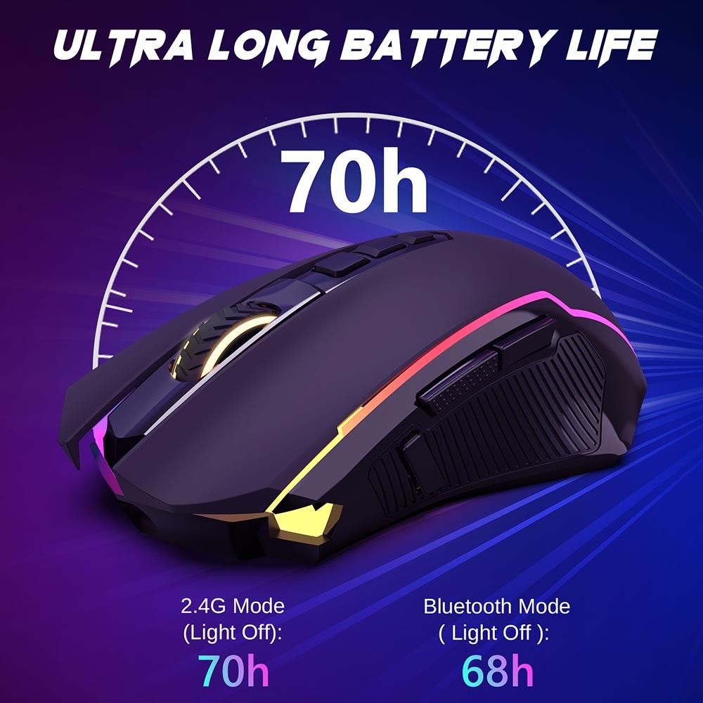 Refurbished Redragon M914P-RGB-KS Tri-Mode Gaming Mouse, Bluetooth / 2.4GHz Wireless / USB-C Wired, 10000 DPI, 10 Programmable Buttons, RGB Backlight