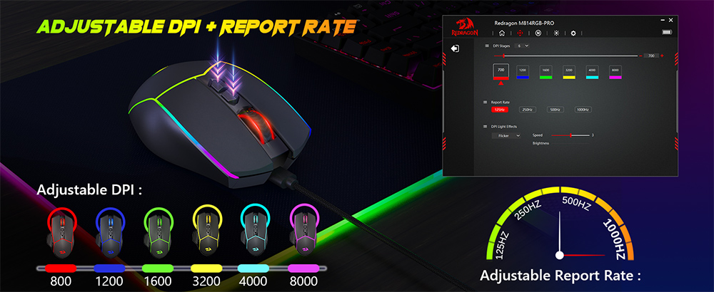 Refurbished Redragon M814RGB-PRO Dual-Mode Gaming Mouse, 2.4GHz Wireless & USB-C Wired, 8000 DPI, 9 Programmable Buttons + Rapid Fire, RGB Backlight