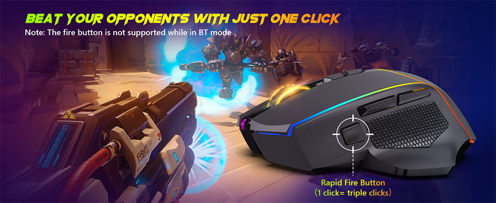 Refurbished Redragon M814RGB-PRO Dual-Mode Gaming Mouse, 2.4GHz Wireless & USB-C Wired, 8000 DPI, 9 Programmable Buttons + Rapid Fire, RGB Backlight
